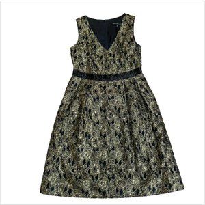 Carmen Marc Valvo Gold & Black Lace Overlay Dress